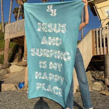 Jesus + Surfing Beach Towel