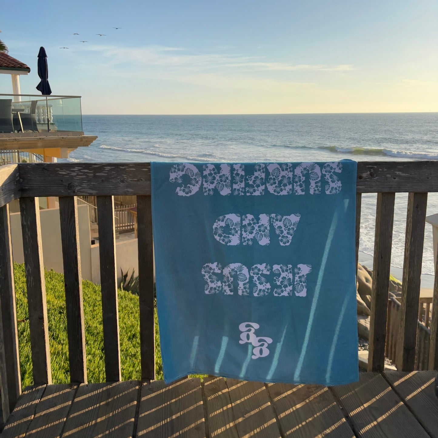 Jesus + Surfing Beach Towel